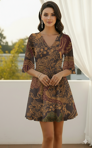 Elegant Heritage-Inspired Printed Dress