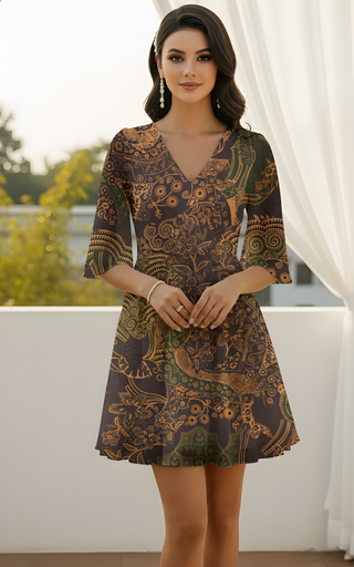 Elegant Bohemian V-Neck Printed A-Line Dress