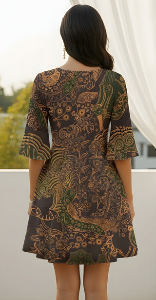 Elegant Bohemian V-Neck Printed A-Line Dress