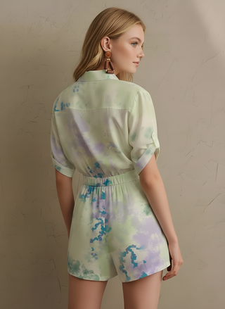 Pastel Watercolor Print Collared Romper